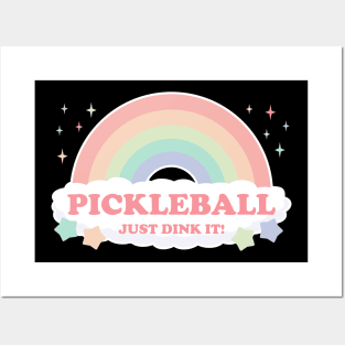 Pickleball Just Dink It! Rainbow with clouds Posters and Art